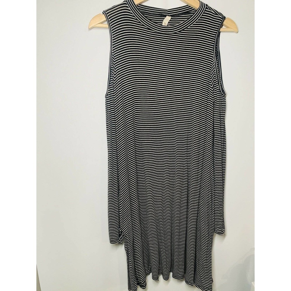 Elan Black & White Striped Cold Shoulder Dress M - Picture 6 of 10